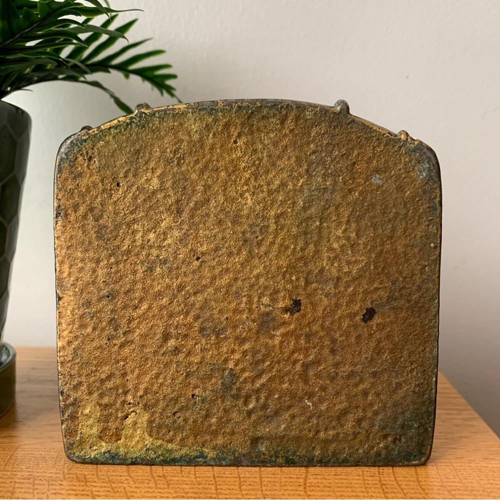 Vintage Early 20th Century Single Bronzed Cast Iron Bookend The Angelus Farmers - Picture 2 of 3